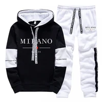 New in Men's Tracksuit Popular City Printing Casual Hooded Sweatshirts 2 Piece Set Daily Black White Clothing Men Jogging Set 2