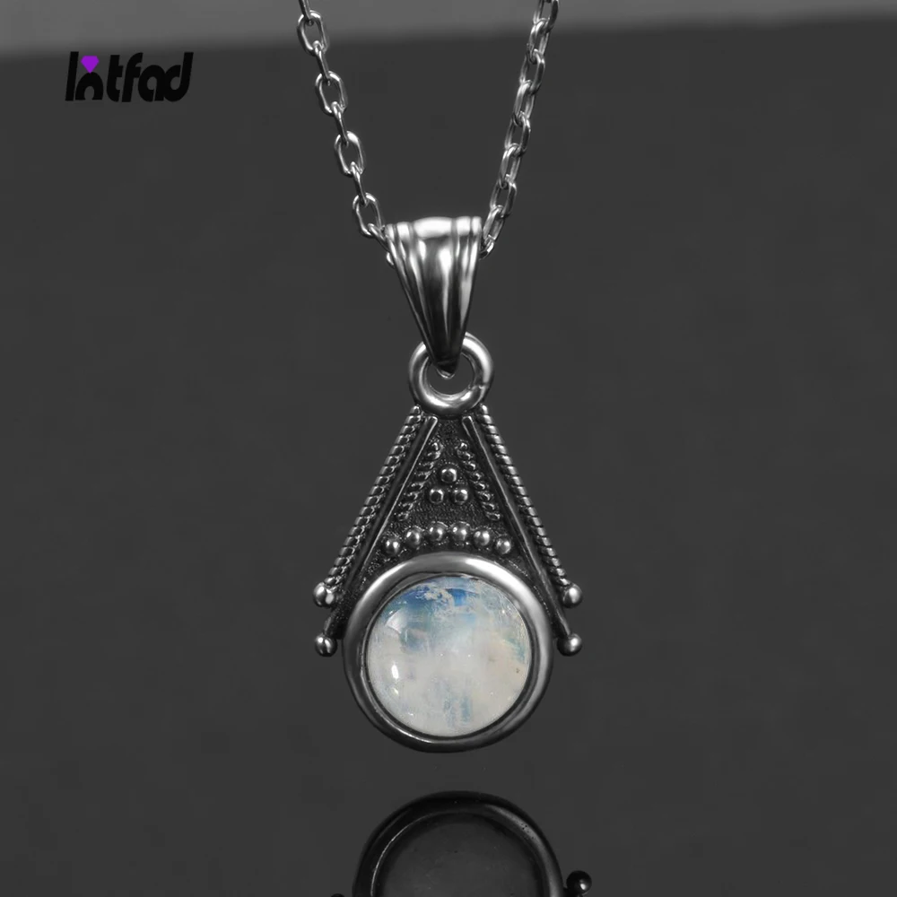 Natural Moonstone Pendant Necklace For Women 925 Sterling Silver Fine Jewelry Gift Classic Vintage Silver Chain