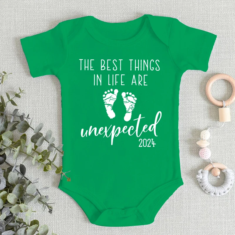 The Best Things In Life Are Unexpected Letter Print Romper Newborn Short Sleeves Infant Boys Girls Bodysuit Pregnancy Gift