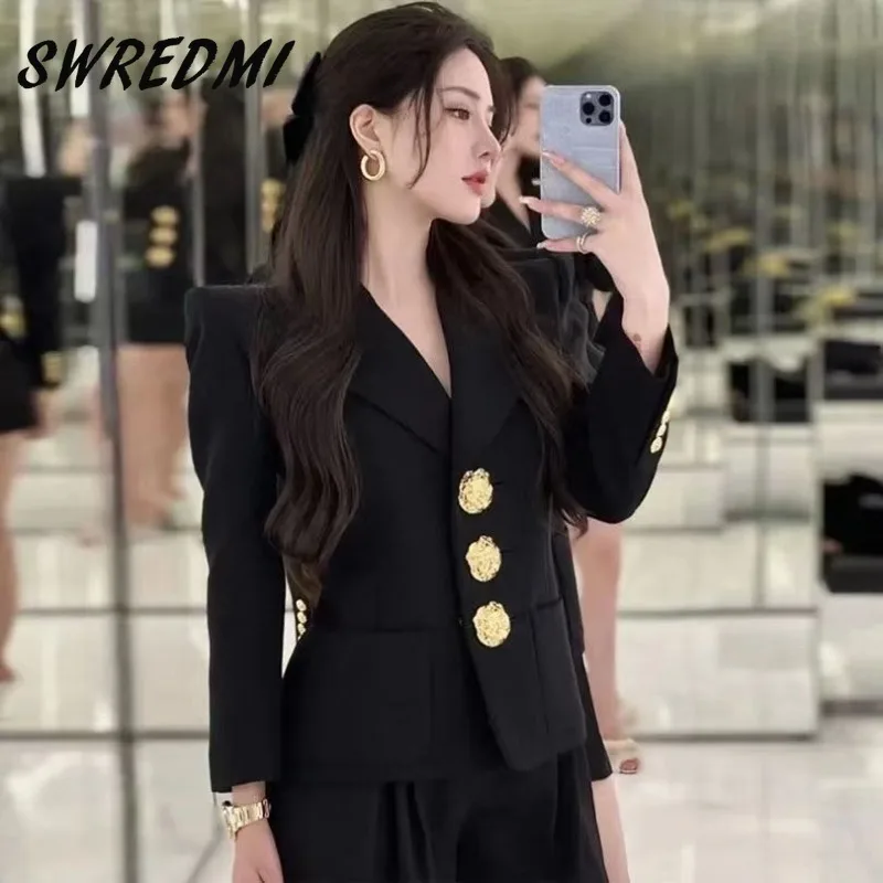 

Spring And Autumn Jacket Coat Women's Black Blazer New Korean Design Sense Slim Short Long-sleeved Suit Clothes Office Lady