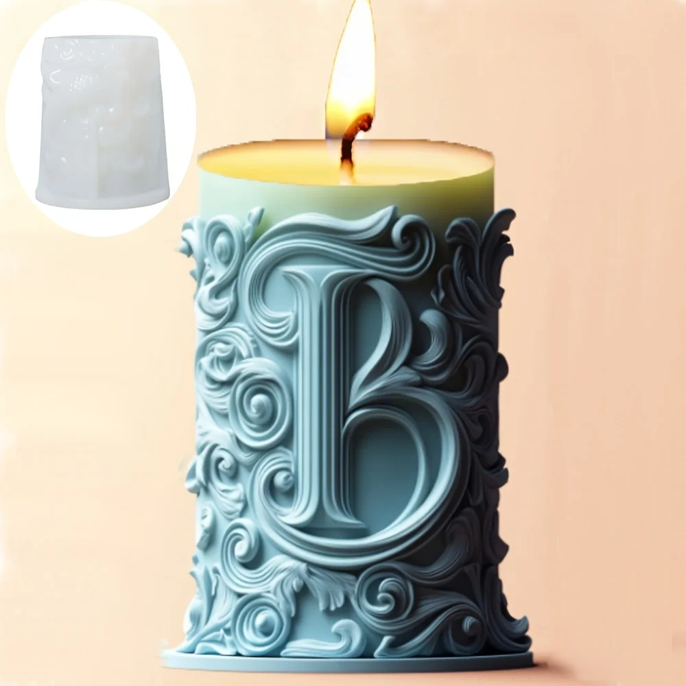 English letter pattern relief cylinder candle silicone mould lace flower cylinder resin mold wavy concrete gypsum molds
