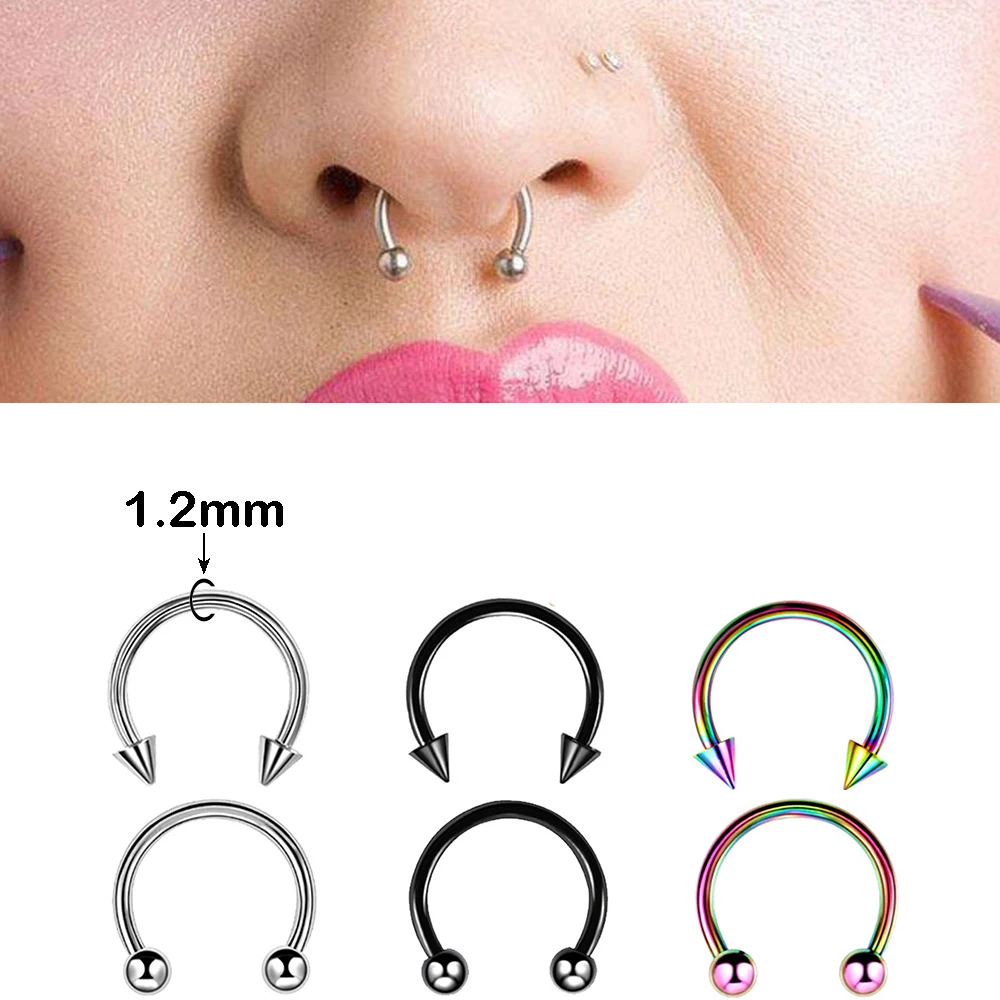 2&5Pcs/Pack 16G 20G Surgical Steel Helix Horseshoe Septum Nose Ring & Captive Bead Hoop Cartilage Stud Earrings Tragus Piercing nose rings,piercing jewelry,nose studs,body piercing earrings,ear piercing jewelry,ear studs,metal jewelry,hoop earrings,body piercing jewelry,body jewelry