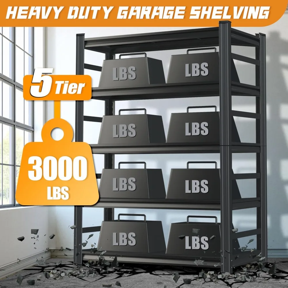 72" H Garage Shelving Unit-Adjustable 5-Tier Heavy-Duty Metal Storage Rack|3000 lbs Capacity Shelf|Easy Assembly Shelves 5