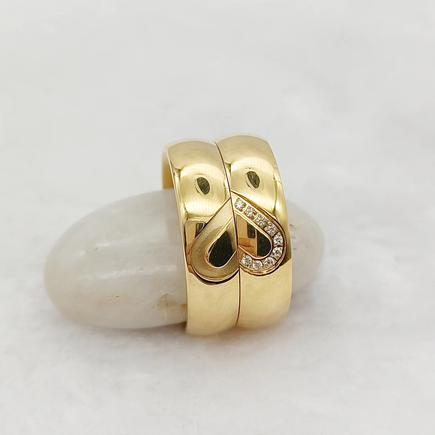 Heart Shaped Gold Stainless Steel Engagement Ring His Hers