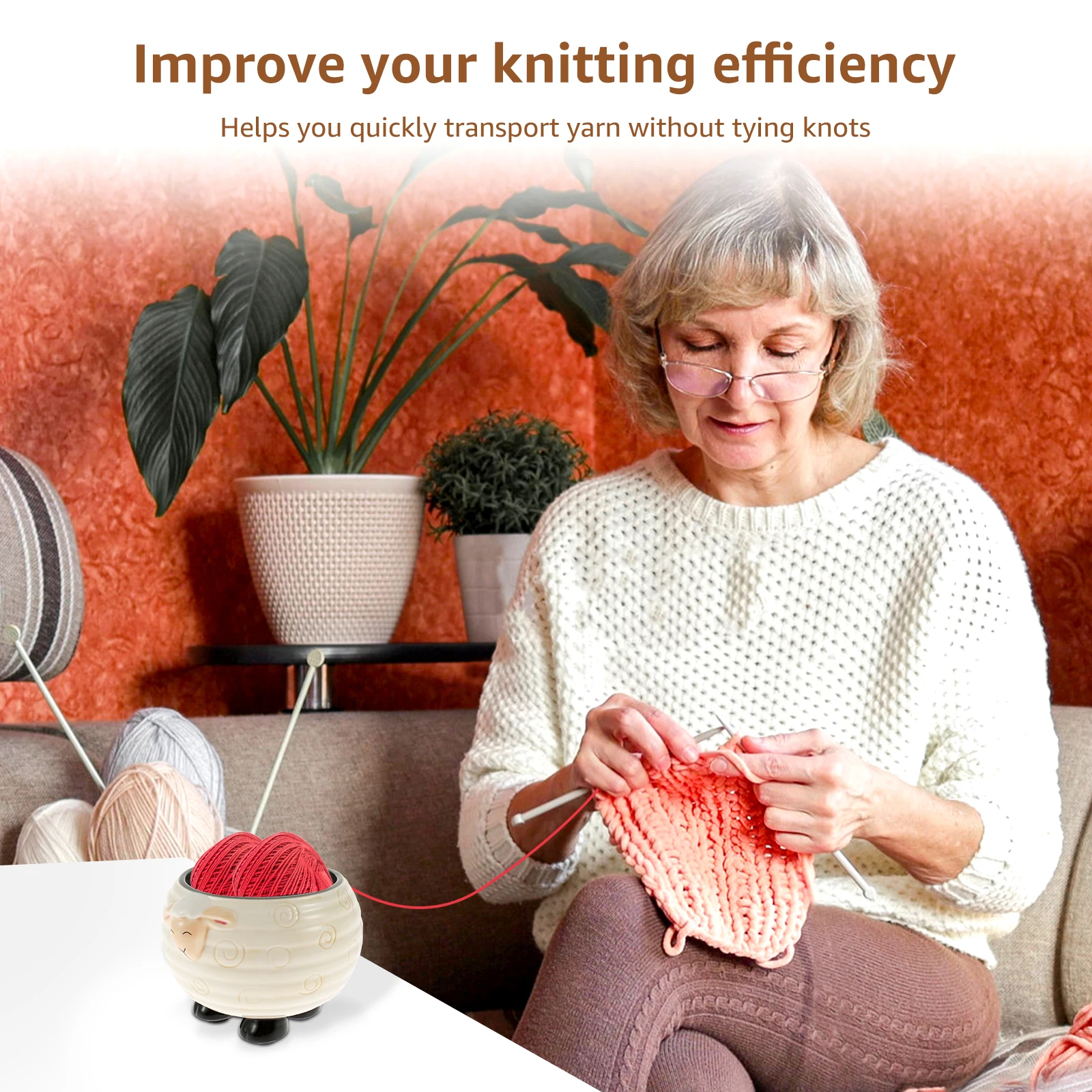 Ceramics Yarn Bowl Knitting Bowl Knitting Supplies Organizer Yarn Wool with Drills Holes Sheep Shape Accessory Holder