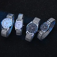 1/2PCS Fashion Couple Watches Simple Arabic Dial Men Quartz Watch Elastic Band Women Wristwatches 2