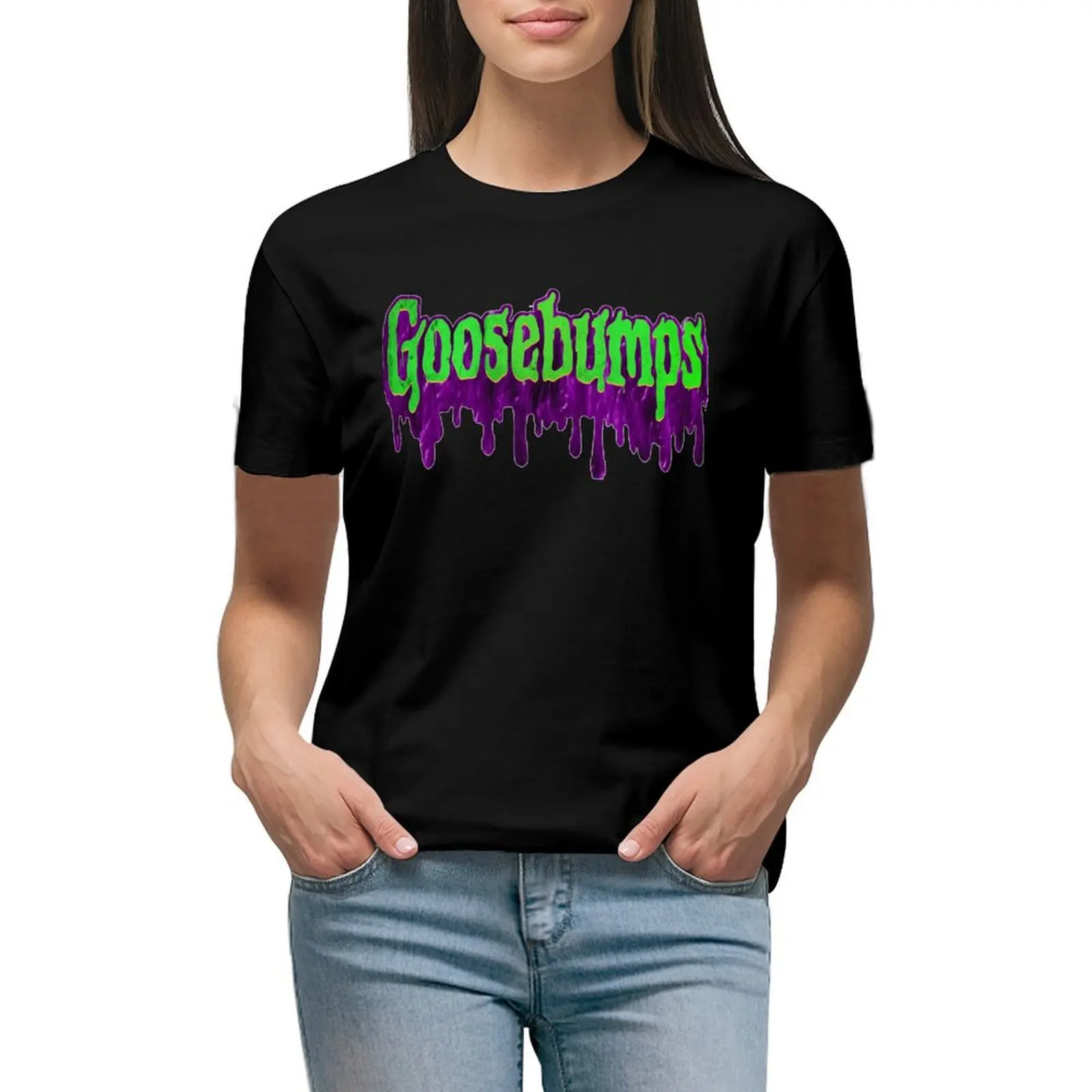 

GOOSEBUMPS LOGO T-shirt cute tops anime clothes oversized t-shirt dress for Women long