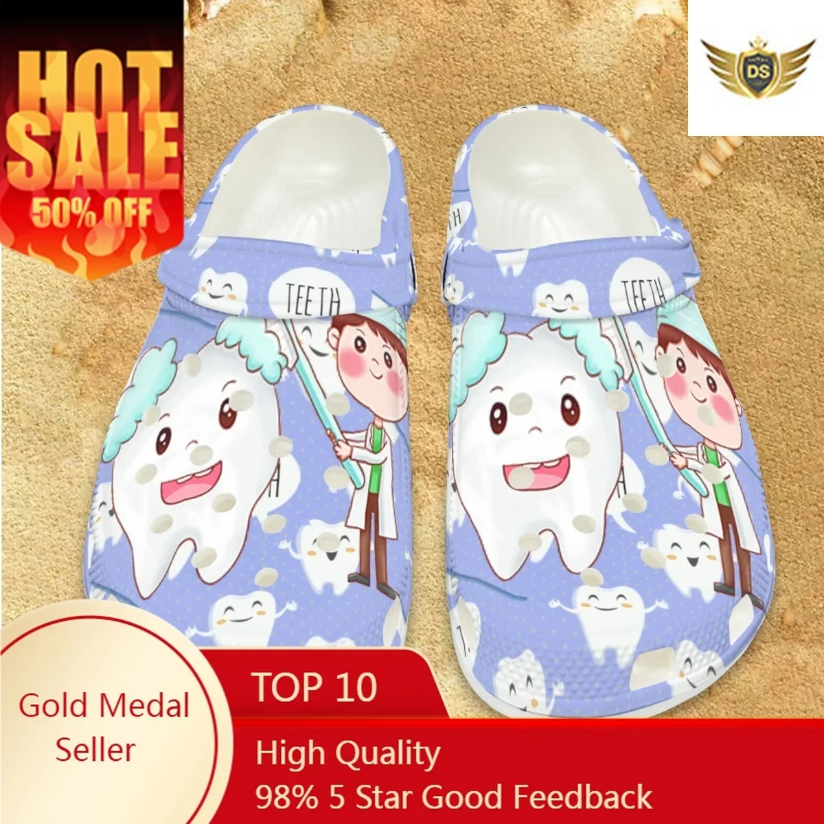 

Classic Nursing Sandals Cute Teeth Dentist Printing Home Flats Shoes Summer Hospital Work Casual Comfortable Slippers Female