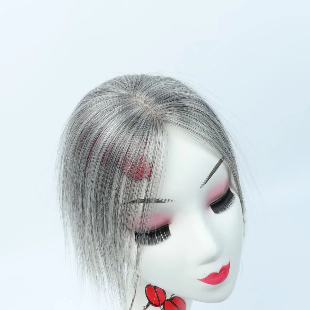Topper per capelli da donna realizzato a macchina, senza frangia, 7x11 cm, texture liscia morbida, lunghezza 8-14 pollici, per capelli diradati, popolare - immagine 5