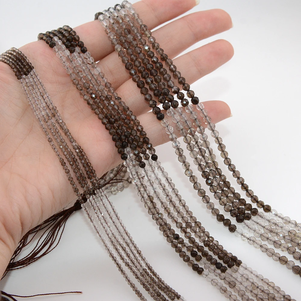 Natural A+ Smoky Quartz Faceted Round / Cube Beads 2mm,3mm,4mm,For Jewelry Making DIY Bracelets Necklace Strand Gift 39cm 2