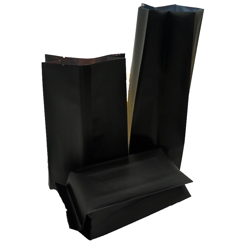 

100pcs Side Gussets Aluminium Foil Bags / Black Coffee Beans Bag Milk Powder Food Packaging Side-Folded Organ Pouch Matte Finish
