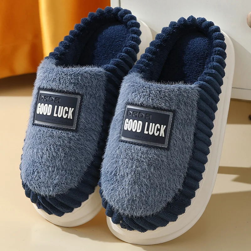 Winter Men\'s Home Slippers Warm Plush Velvet Fur Shoes Unisex Lager Size 50/51 Indoor Cotton Slides Men Women Slippers Brown