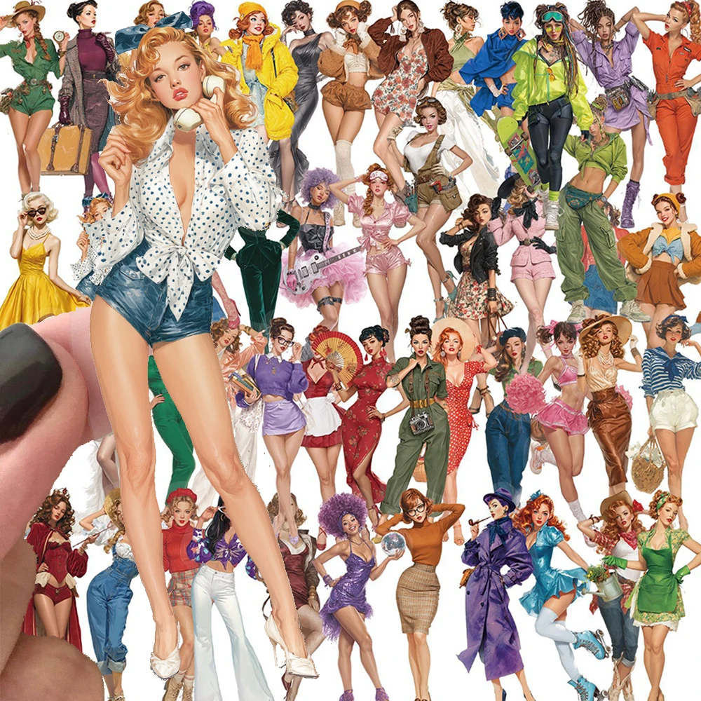 10/30/50개 빈티지 아메리칸 스타일 소녀 투명 스티커 미적 데칼 장 문구류 전화기 여행가방 PET 스티커