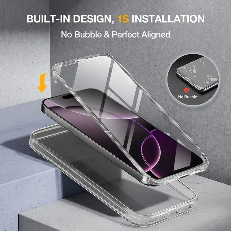 360° Clear Full Body Phone Case with Air Shockproof Protection and Built-in Screen Protector