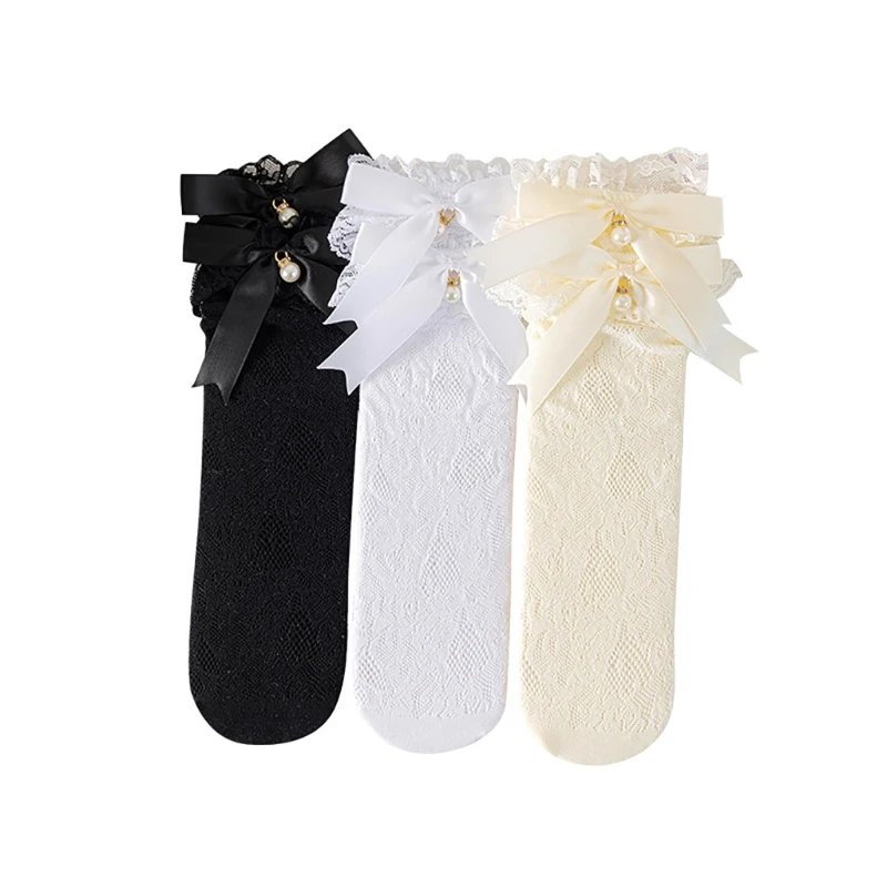 

Детские носки, милые носки в сеточку с жемчужным декором и бантом для сценических представлений, шоу Y55B