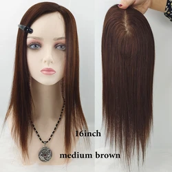 12x13cm Medium Brown Silk Base Human Hair Topper Virgin European Human Hair Toupee with Clip in 5