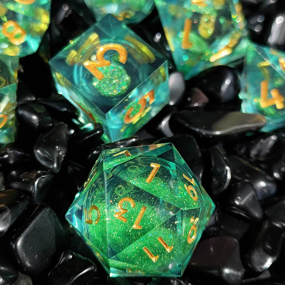 DND Liquid Quicksand Sharp Edge Polyhedral Resin Dice D+D Set For Dungeon and Dragon Pathfinder Role Playing Game(RPG)/MTG Game 3