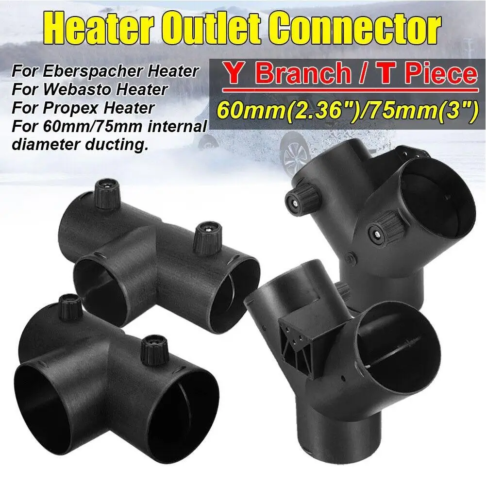 60mm/75mm Y T Car Heater Air Vent Ducting Piece Exhaust Connector Dual Closable Open Regulatin For Webasto Parking Heate I1L6