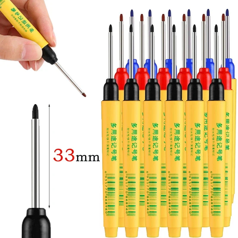 6pcs/set 33mm Red Blue Black Long Head Marking Pen Woodworking Decoration Deep Hole Waterproof Pen Multipurpose Marking Tool