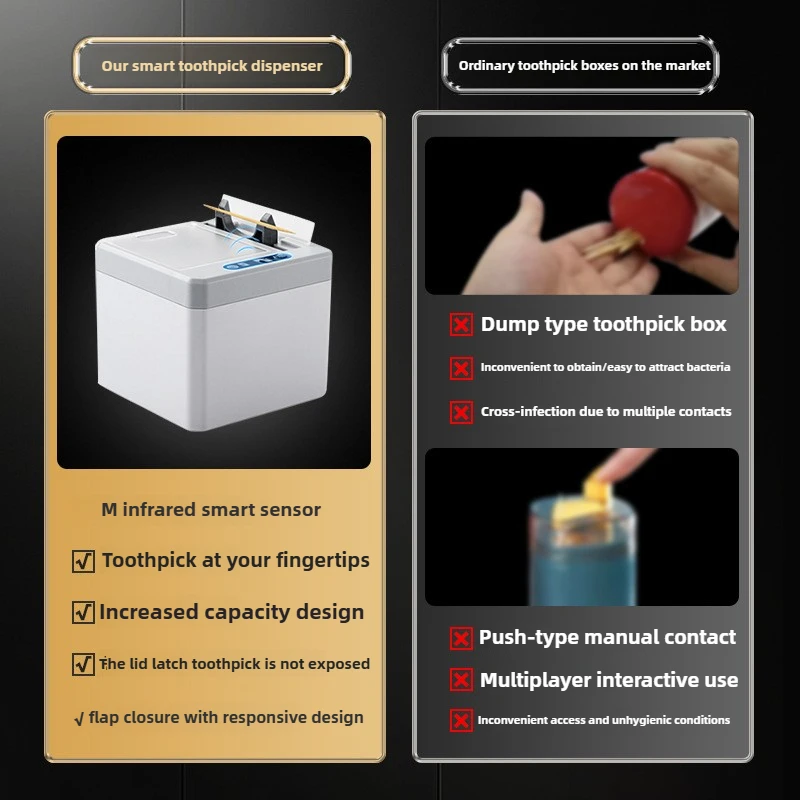 Intelligent sensing toothpick box with automatic popping electric toothpick cylinder suitable for homes, hotels, and restaurants