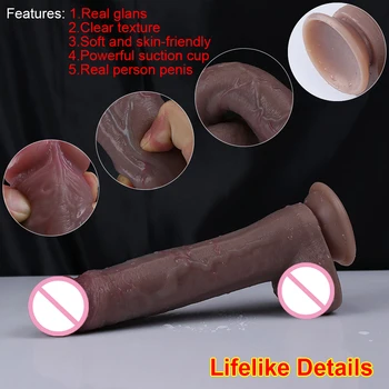 Black Big Penis Realistic Dildo Soft Sexy Silicone Sucker Adult Women Strapon Female Masturbator Vagina Orgasm Gag Anal Sex Toys 4