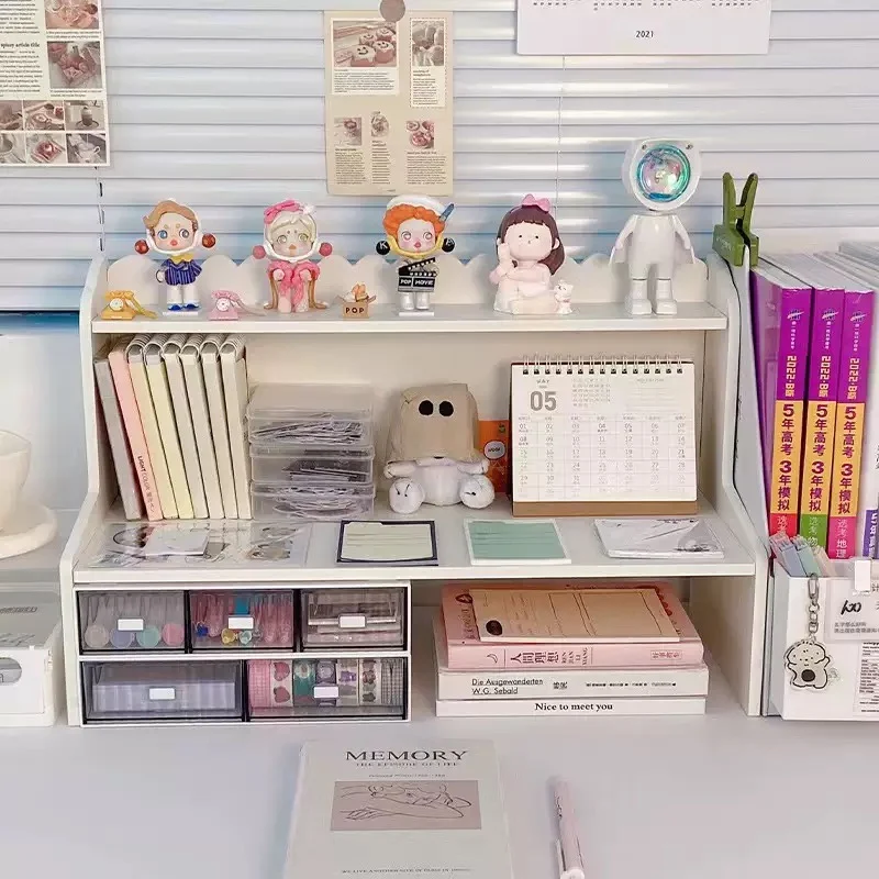 Double-Layer Desktop Shelf Storage Rack Books and Stationery Organizer Cosmetics Storage Shelf for Home and Office