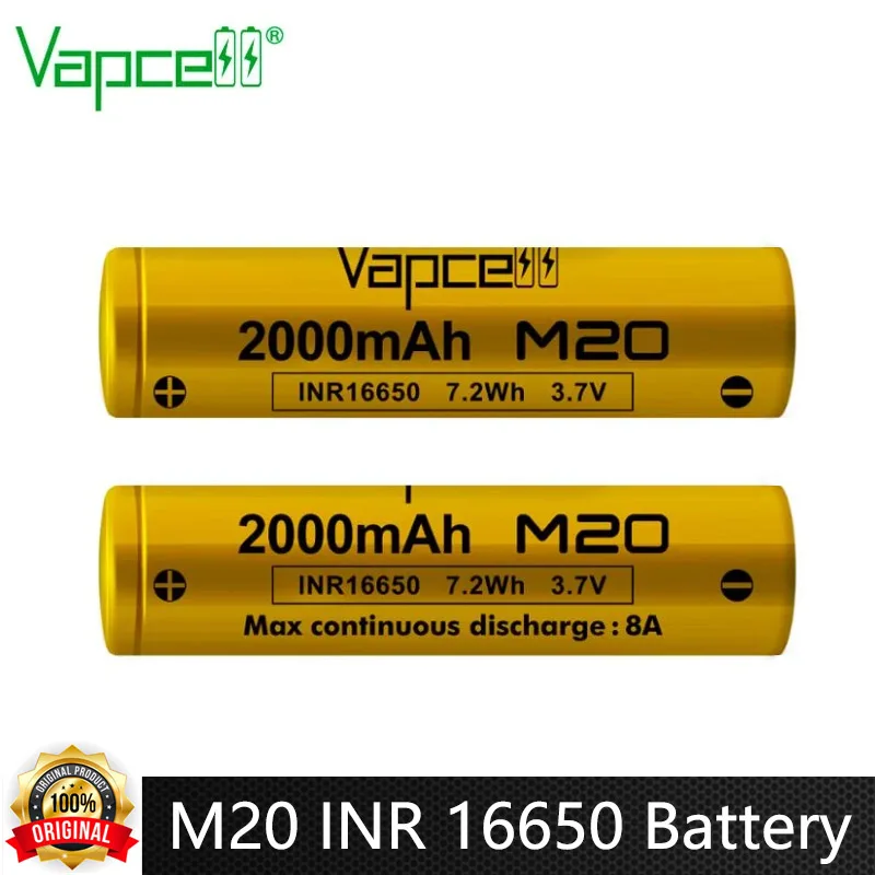 Inr 16650 Bateria 2000mah 8a 3.7v Recarregável li Ion Bateria Baterias de Lítio para Lanterna Ferramentas Elétricas Original Vapcell-m20