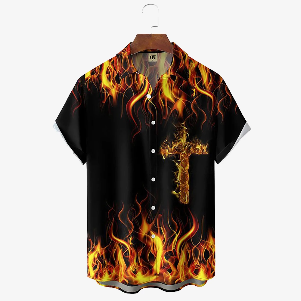 Flammen-Herrenhemden 3D Vintage Sommer Mode Rotes Hawaii-Hemd Kurzarm Übergroß für Herren 2023 – Detail 7