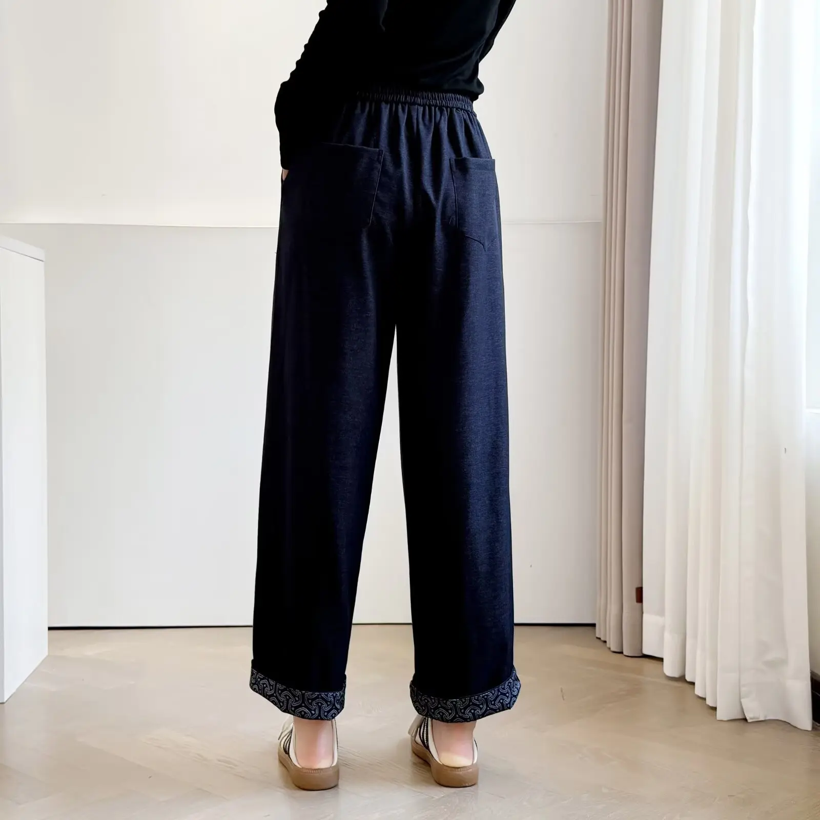 Fashion Plus Size Women's Jeans Autumn New Casual Pants With rolled-up Hem And Patchwork Denim Straight Leg Pants 311