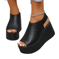 Femmes sandales de haute qualité été en cuir sandales à talons compensés femmes nouvelle plate-forme talons hauts chaussures Sexy bout ouvert sandales élégantes 5
