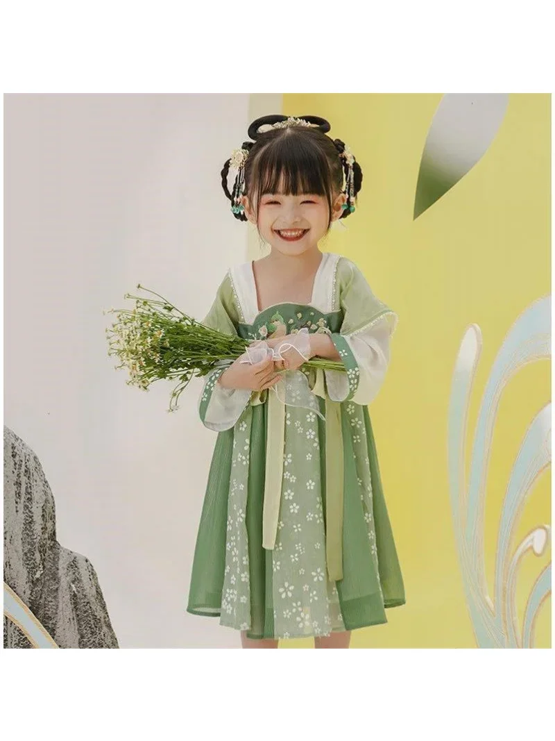 

2022 New Green Printed Chinese Traditional Hanfu Dress For Girls Children's Hanfu Dress Baby Fairy Dress Gift 3~8 Years