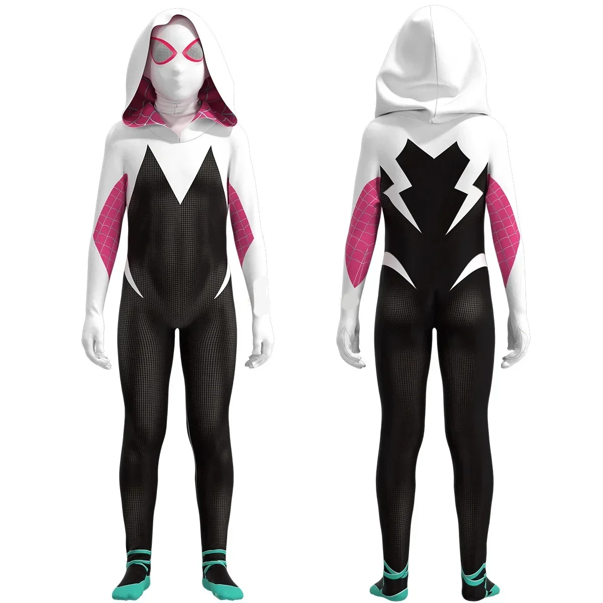 Role Playing Costume Gwen Spid Costume for Kids and Adult White Spider Girl Mask 3D Style Halloween Costumes Cosplay Suiter Body Jumpsuit