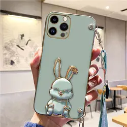 Rabbit Holder Lanyard Phone Case with Stand and Strap Cover - 6 Plus 6s Plus (Green - YLGSTZZBDD)