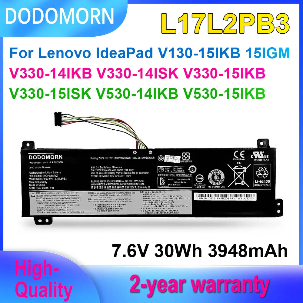 Dodomorn L17C2Pb3 Batteria Per Laptop Per Lenovo Ideapad V330-15Ikb V530-15Ikb V530-14Ikb V130-15Ikb Muslimatexmuslimah 30Wh