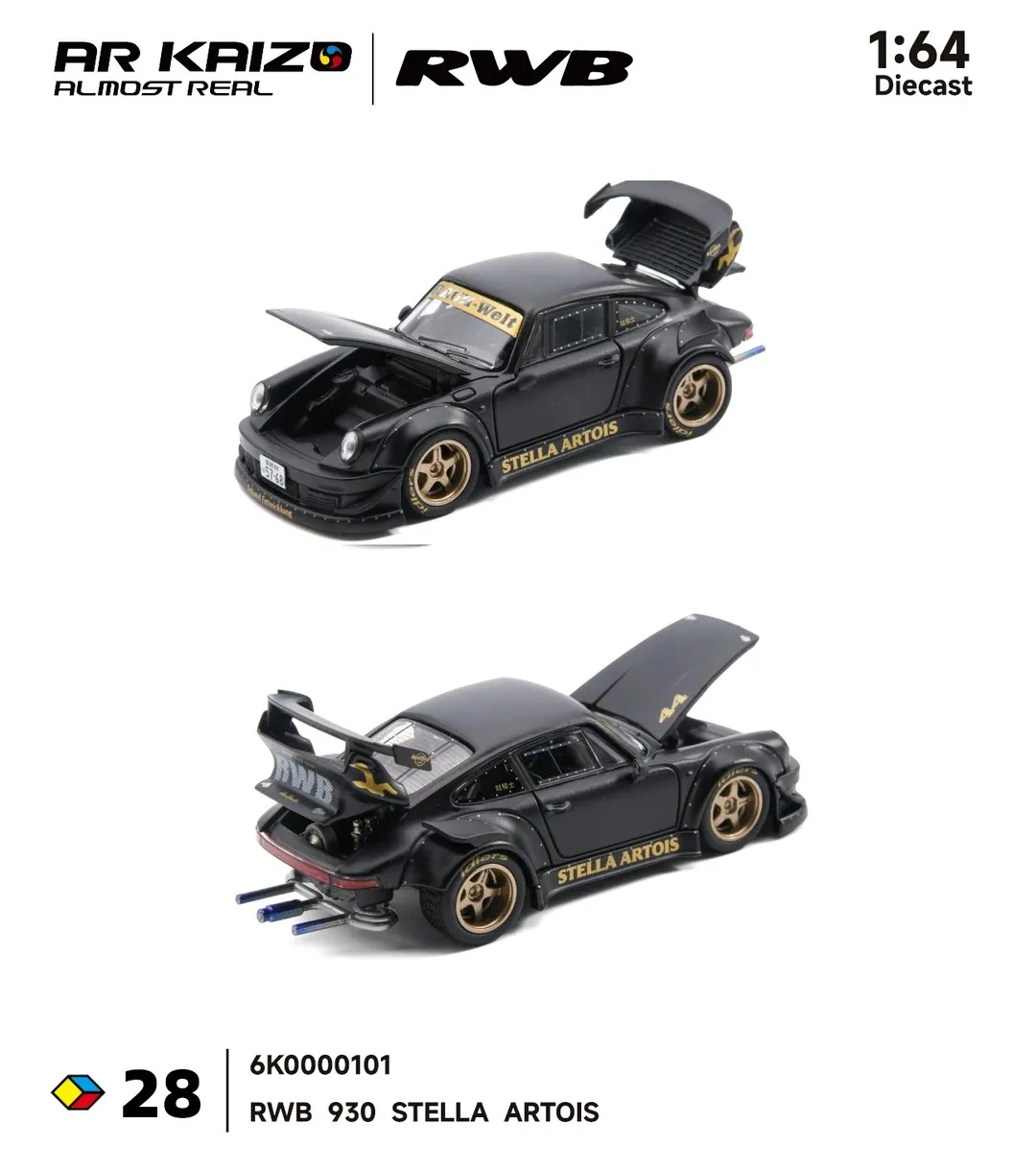 새로운 입고 상품 AR 박스 1:64 포르쉐 RWB 930 스텔라 아르투아이스 합금 미니어처 다이캐스트 모델 HEC 2026 포르쉐 RWB 930 스포츠 장난감 선물