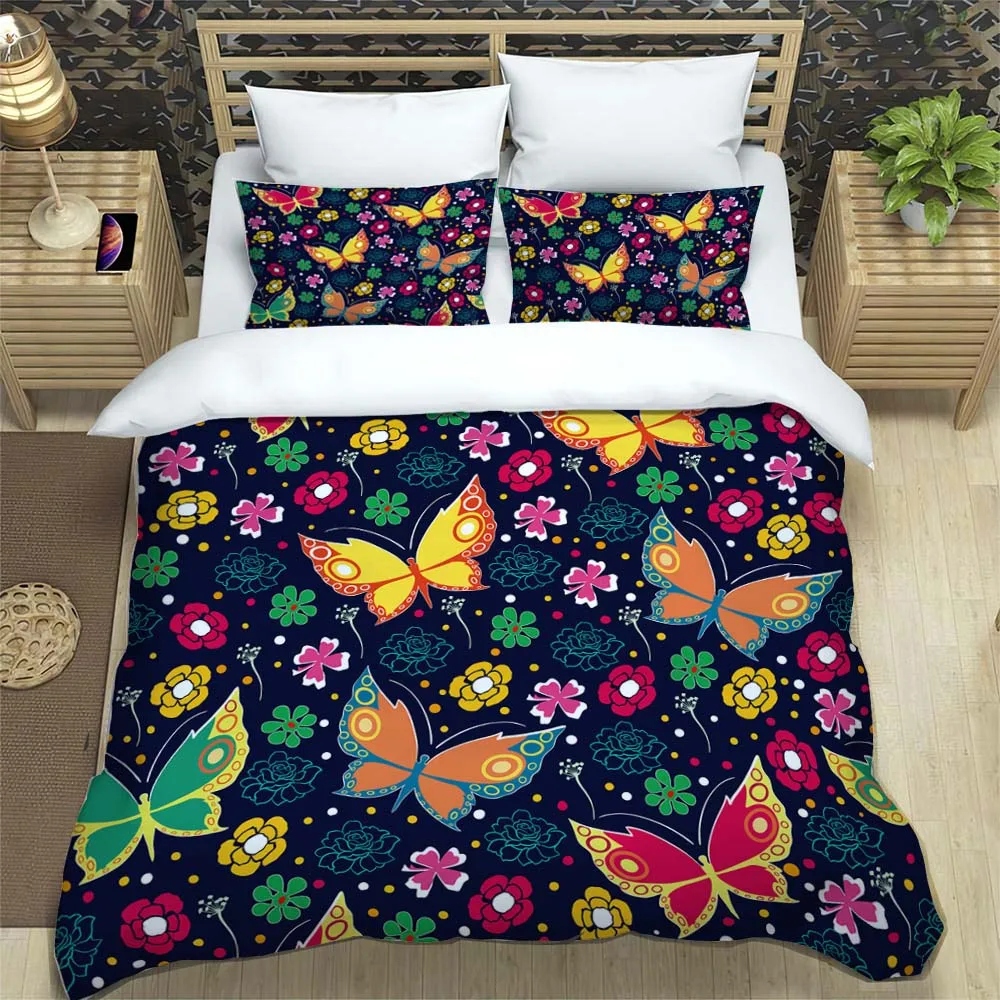 

Butterfly print Digital Print Polyester Bedding Sets,Girl's Cover,Boys Bed Linen Set for Teens, queen cover&2pcs Pillowcase