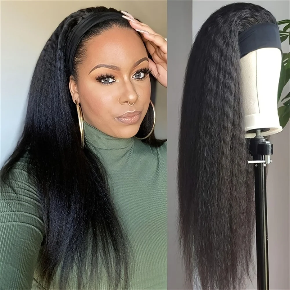 Kinky Straight Headband Wig Human Hair Glueless Full Machine Made Raw Indian Yaki straight Human Hair Wigs For Women Easy to Go