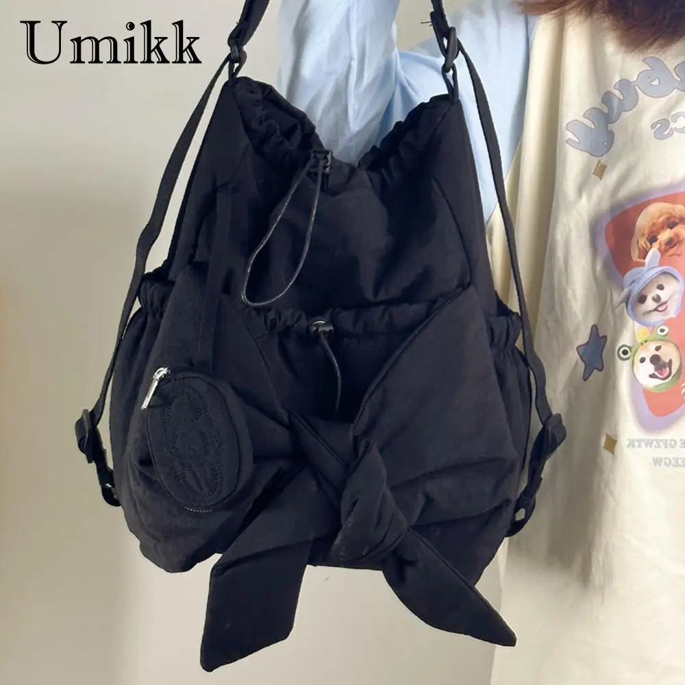 Women Mommy Maternity Backpack Large Capacity Bow Drawstring Backpack Solid Color Daily Tote Handbag Ladies Travel Backpack 2