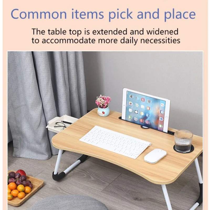 Home Foldable Bed Lazy Table Fashion Casual Simple Folding Small Table Student Dormitory Laptop with Tray Cup Holder