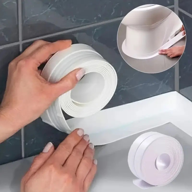 Aoifn Peel and Stick Caulk Tape Waterproof Flexible Sealing Strip Cuttable Gap Cover for Bathroom Kitchen Home Use