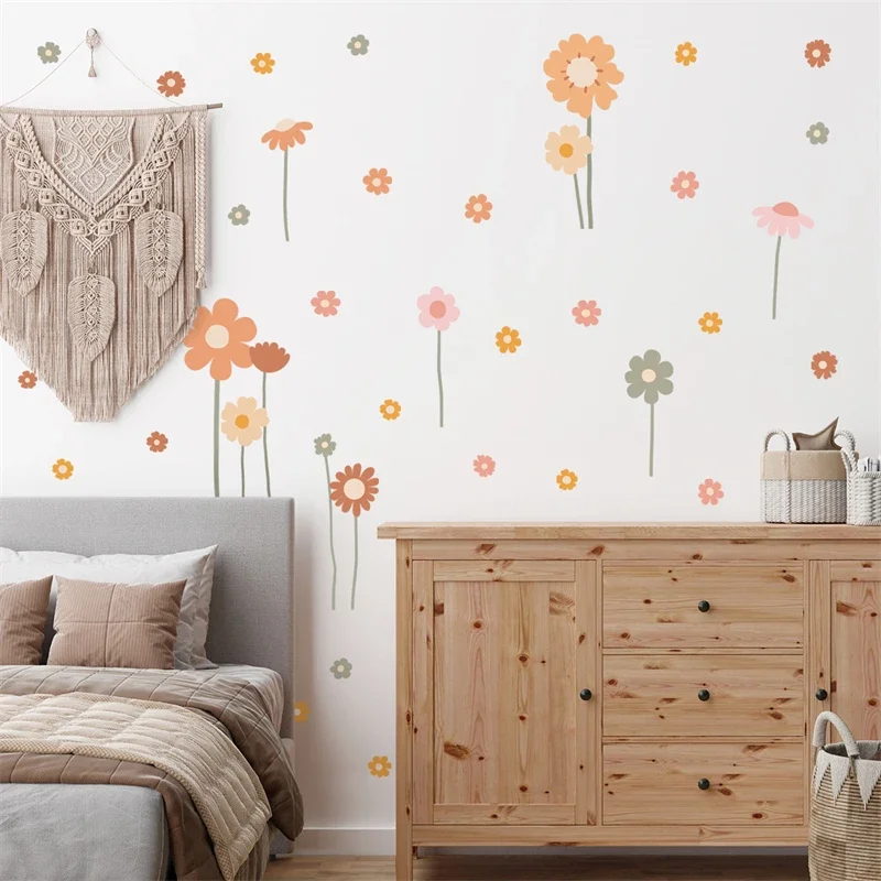 Wall Stickers Boho Floral Wall Stickers for Kids Rooms Children's Nursery Vinyl Sweet Flowers Wall Decals Baby Girls Room Bedroom Home Decor