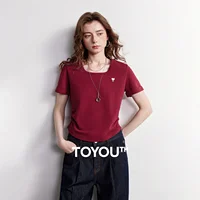 T-shirt femme TOYOUTH 2026 Nouvelle collection été Respirant Perlé Coupe courte Taille cintrée Col carré Style américain 1