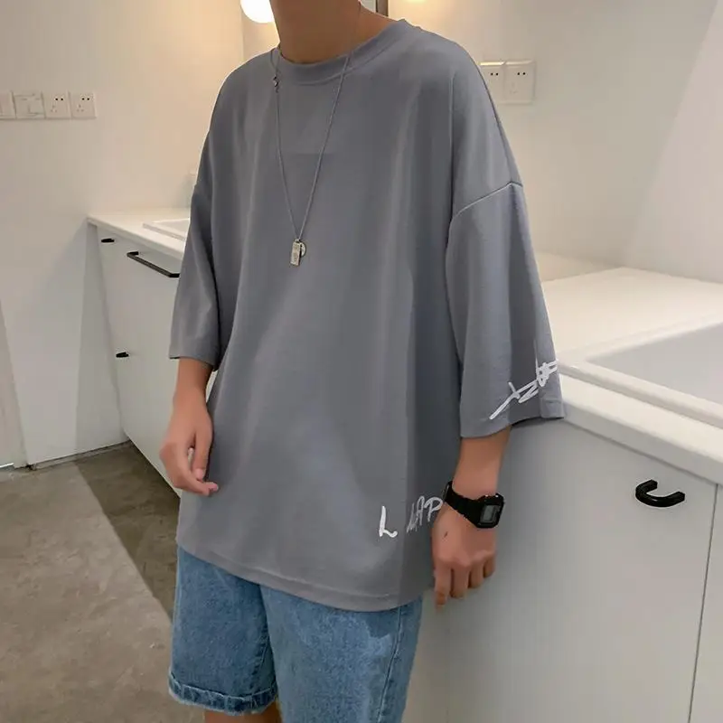 Fashion Solid Color Printed Asymmetrical T-shirt Men