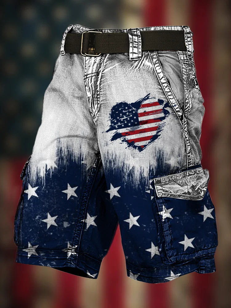 New Summer Lndependence Day Flag Street Trend 3d Printed Men's Shorts Stylish Comfortable Casual Cargo Shorts