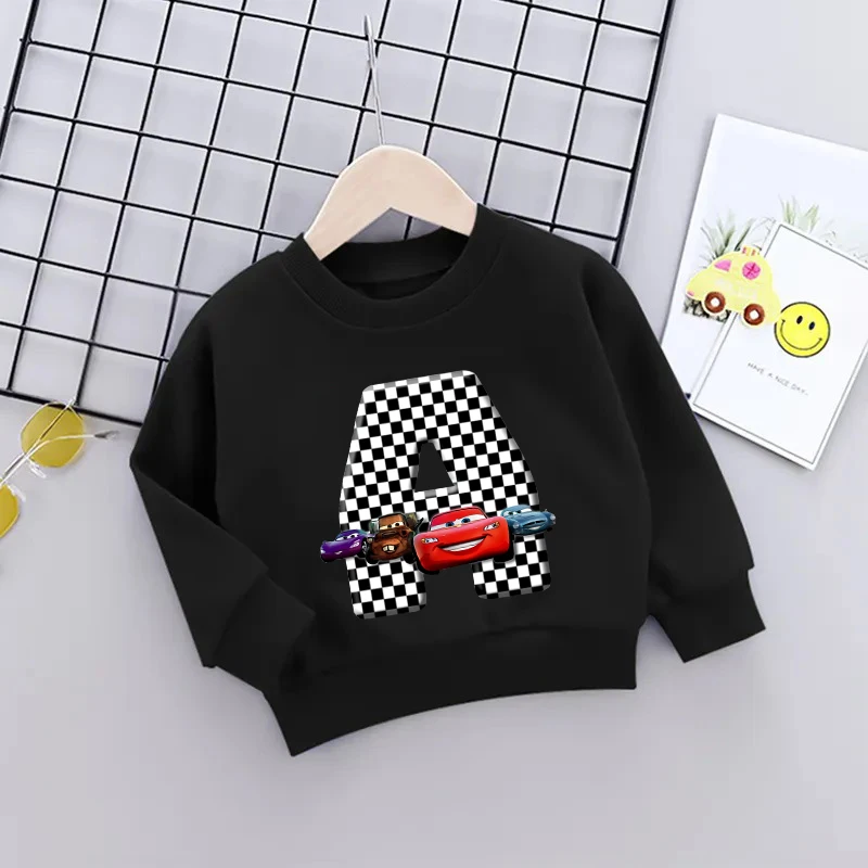 

Disney Cars Sweatshirts Lightning McQueen Letter A-Z Children Cartoons Kawaii Hoodies Kids Pullover Casual Clothes Tops
