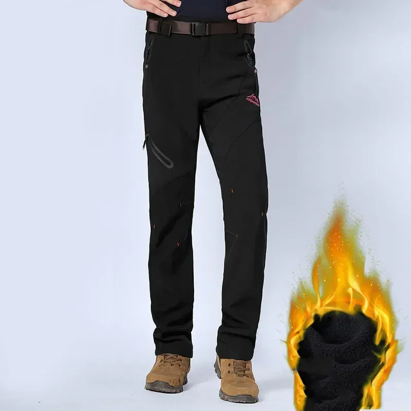 Outdoor Men Women Thicken Camping Skiing Hiking Pants with Multiple Pockets Waterproof Fleece Warm Pants pantalon tactico