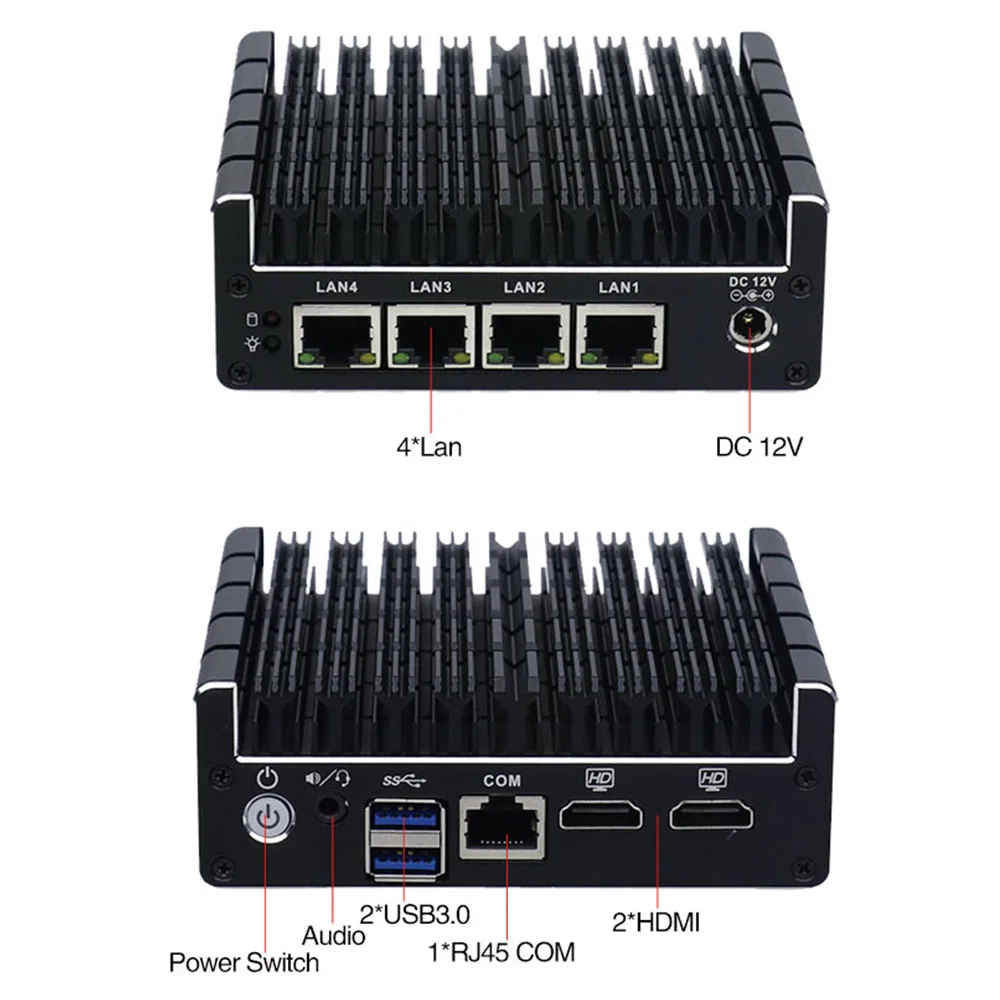 YanLing In-tel J1360 미니 PC 쿼드 코어 4 LAN 팬리스 컴퓨터, Pfsense AES-NI 지원, 2019년 CES 스타 제품, 재고 있음