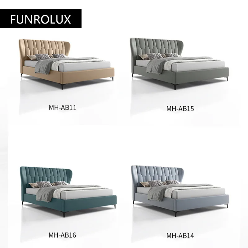 Luxury Modern Leather Bed Double Bed Master Bedroom1.5/1.8M Beige Matte Leather Soft Queen/King Size leather bed