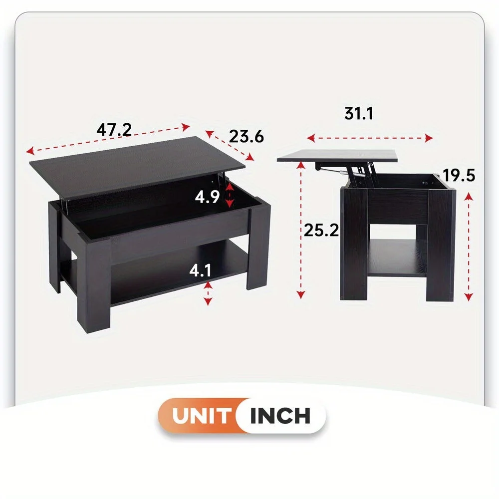 Elevating coffee table with hidden compartment and storage shelf 6