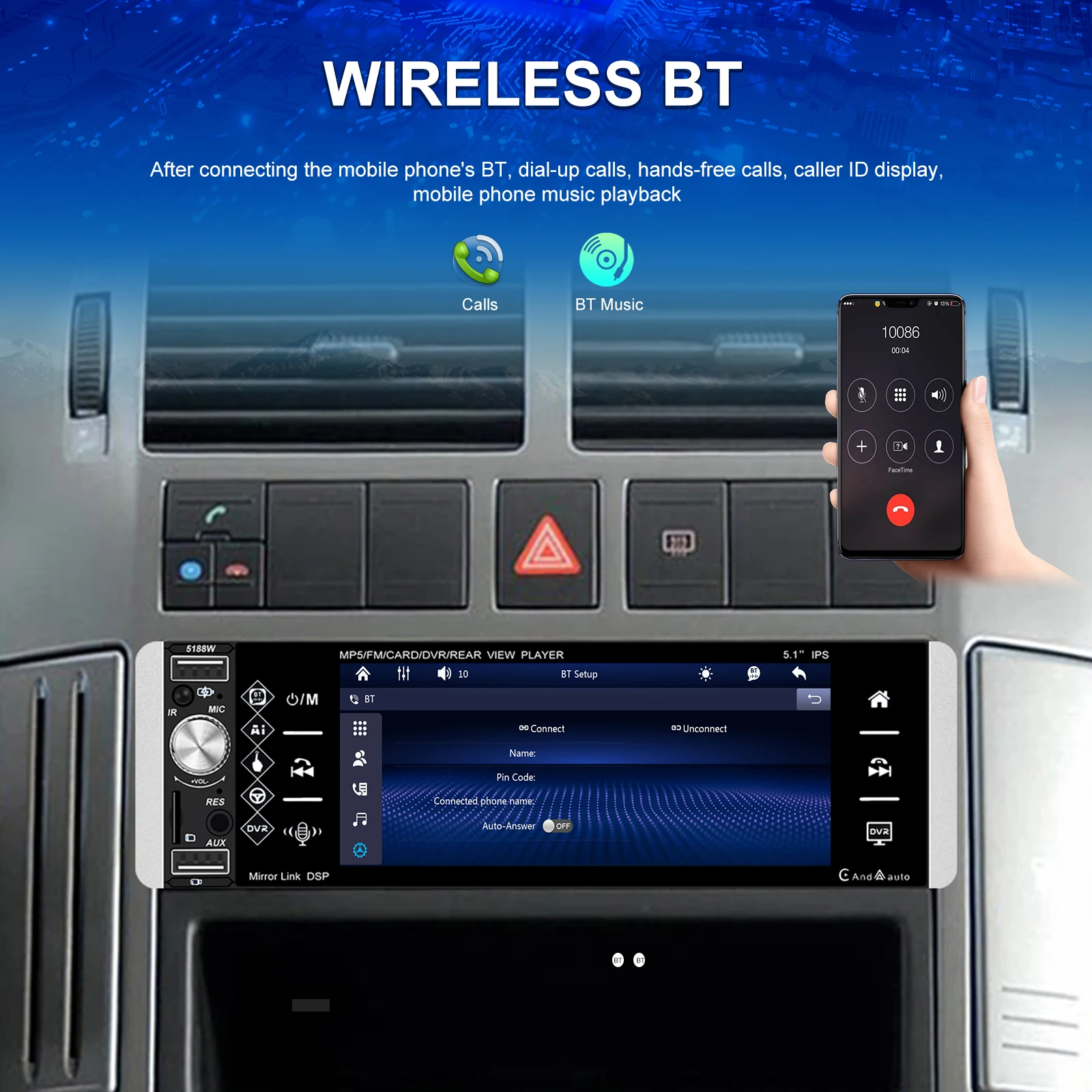 Car Radio 5.1 Inch MP5 Audio Video Player Android auto Carplay Bluetooth For Podofo